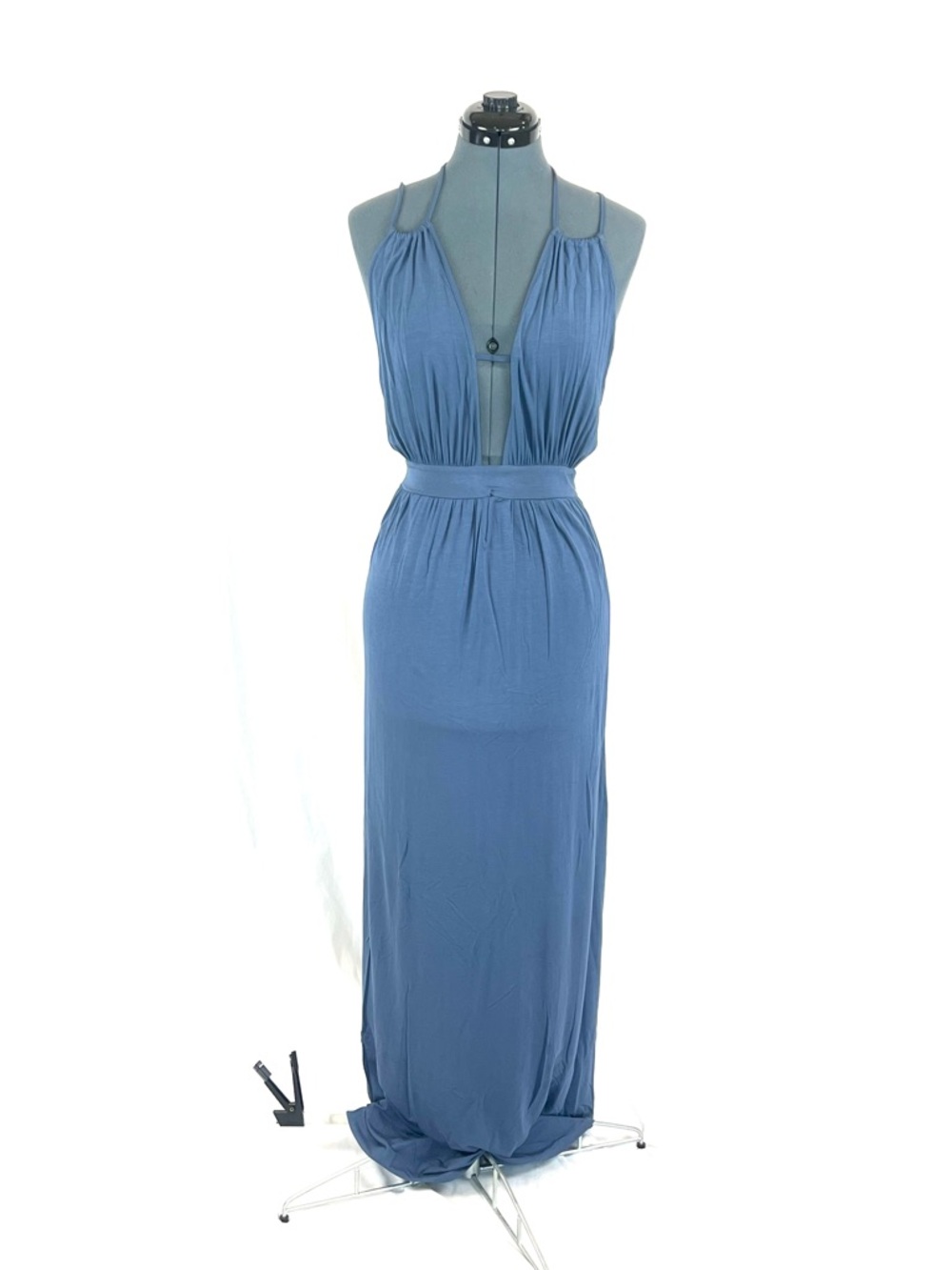 Bear Dance blue halter maxi dress, flowy, backless, summer vacation NWOT M 163